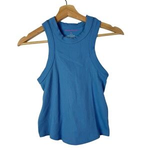 Suzette Collection Blue Ribbed Fitted Scoop Neck Tank Top M/L